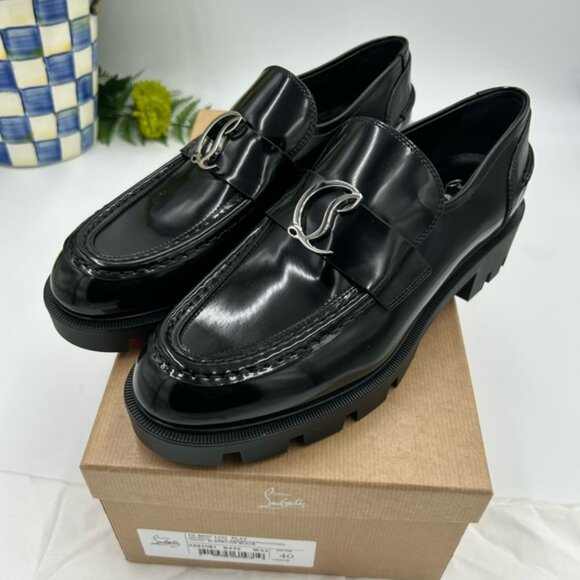 Women’s Christian Louboutin CL moc  lug, leather loafers - Picture 2 of 12